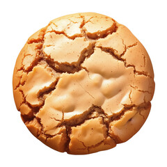 Poster - delicious peanut butter cookie with cracked surface, isolated on white background, showcasing its golden brown texture and inviting appearance. Perfect for dessert lovers