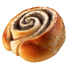 Aufkleber - delicious poppy seed roll with golden brown crust and sprinkled poppy seeds, isolated on white background, showcasing its spiral shape and glossy texture