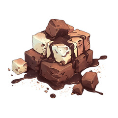 Aufkleber - delicious stack of Rocky Road pieces with marshmallows and chocolate, isolated on white background, showcasing tempting and indulgent treat