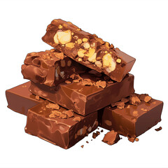 Aufkleber - stack of delicious Rocky Road chocolate bars with nuts and marshmallows, isolated on white background, showcasing tempting treat perfect for dessert lovers