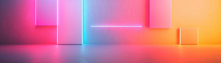 Poster - Vibrant abstract background with neon lights in pink, blue, and orange hues creating a modern and dynamic atmosphere.