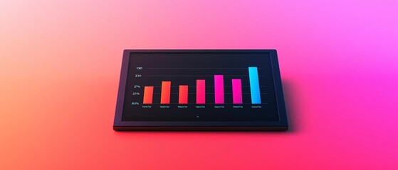Poster - A digital tablet displaying colorful bar graphs against a vibrant gradient background, showcasing data insights.