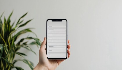 Poster - A hand holding a smartphone displaying a digital form against a neutral background with greenery.