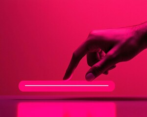 Poster - A hand touching a glowing pink interface, symbolizing interaction with modern technology and innovation.