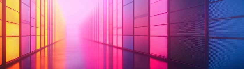 Poster - A vibrant abstract corridor with colorful neon lights creating a dreamlike atmosphere for creative projects.