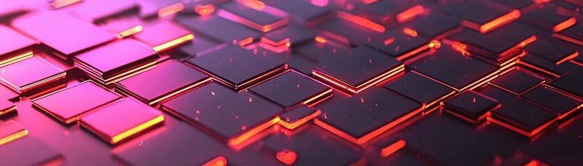 Poster - Abstract digital background featuring glowing geometric shapes in vibrant colors, perfect for tech-themed projects.