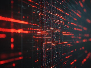 Poster - Abstract digital background with bright red lines representing data flow and technology innovation.