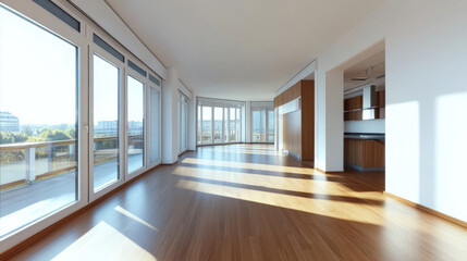 Wall Mural - 360 degree panorama view.A 360-degree photo of an empty, modern apartment.  The image is a seamless, wide panorama.