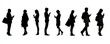 © Liliya - Silhouette Illustrations of Diverse People in Various Poses Standing Sitting Holding Umbrellas Using Phones