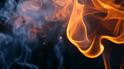Poster - Smoke fumes at the edges with fiery particles and sparks against a dark background. Copy space.