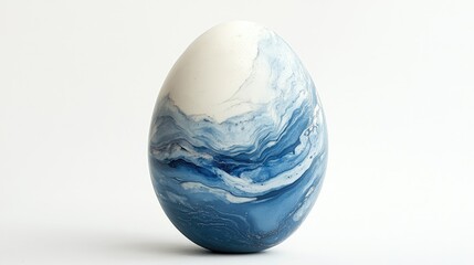 Poster - Unique Blue Marble Pattern Egg on White Background with Artistic Swirls and Natural Textures for Creative Projects and Decorative Themes