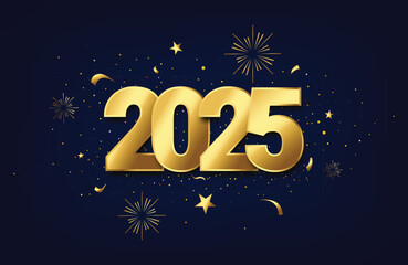 celebration of happy new year 2025 gold greeting poster design