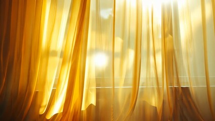 Poster - Sunlight and rays are perceived through closed silk curtains.