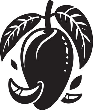 Vector illustration of yellow cartoon mango with green leaf sticker illustration and black and white drawing for children to learn to color according to the picture.