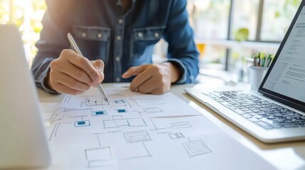 Poster - Business planning session modern office workflow illustration bright environment close-up view strategic development