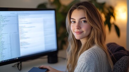 Poster - Coding enthusiast engaged in programming home office digital workspace cozy environment portrait viewpoint modern technology