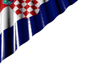 Wall Mural - wonderful feast flag 3d illustration. - shiny flag of Croatia with big folds lying flat in left top corner isolated on white