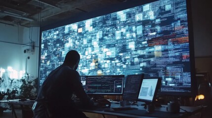 Poster - Data analysis action technology lab digital display modern workspace close-up view data visualization impact