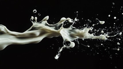 Poster - Dynamic milk splash action black background photography creative environment close-up viewpoint fluidity concept