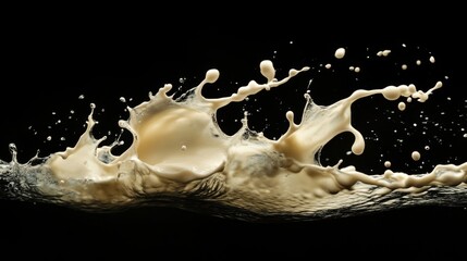 Poster - Dynamic milk splash action dark background high-speed photography fluid motion close-up view visual art for impact