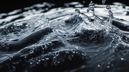 Poster - Dynamic water splashing close-up shot nature photography dark background artistic perspective fluid motion concept