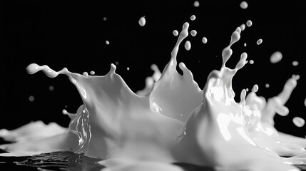Poster - Dynamic milk splash photography studio high-contrast black background close-up artistry in motion