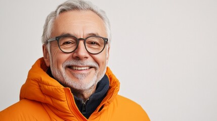 Aufkleber - A man wearing glasses and an orange jacket is smiling