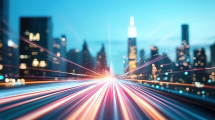 Poster - Neon lights in a bustling city at night, blurring into abstract streaks of color, capturing the vibrant energy and constant motion of urban life after dark.