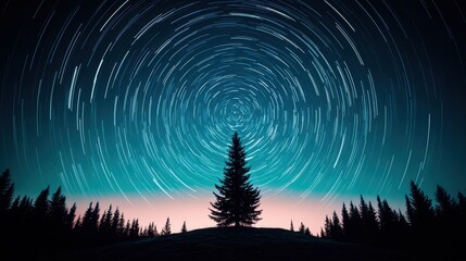 Poster - A long exposure photograph of the night sky, star trails forming concentric circles around the celestial pole, highlighting the Earth rotation and the vastness of the universe.