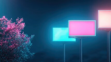 Poster - A city street at night illuminated by colorful digital billboards showcasing various advertising campaigns, highlighting the power of visual marketing.