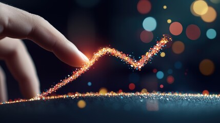 Poster - A close up shot of a hand pointing at a graph showing an upward trend, representing positive results and successful marketing campaigns.