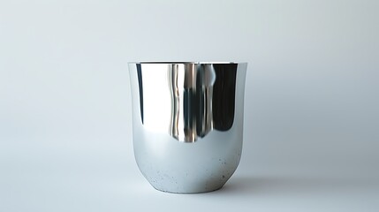 Wall Mural - A silver cup with a glossy surface, sitting upright on a white background.