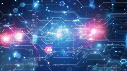 Wall Mural - abstract digital network with glowing lines and symbols