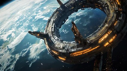 Wall Mural - A futuristic space station orbiting Earth