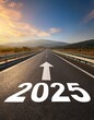 © Joseph Christianto - a highway road, with 2025 and arrow sign on the road. wallpaper template for motivational quotes new year.