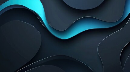 Poster - Abstract dark blue and teal wavy layers background.
