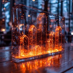 Poster - glowing glass column bar graph representing energy data and growth concept