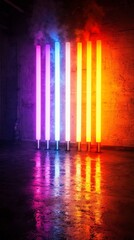 Poster - Vibrant Neon Bar Graph Floating in Minimalist Dark Space