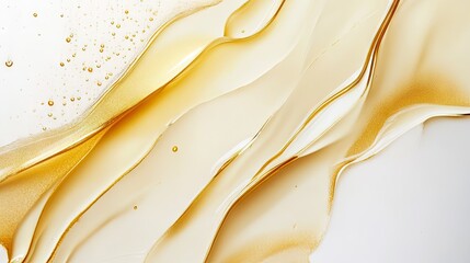 Poster - A close-up of golden yellow liquid with soft, flowing textures, creating an abstract yet natural effect on white.