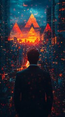 Poster - Businessperson Gazing at Futuristic Skyline Representing Rapid Expansion and Growth