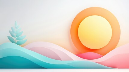 Poster - Geometric shapes with pastel tones overlapping to form a tranquil and harmonious composition.
