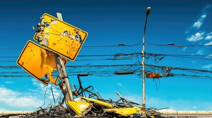 Aufkleber - high-speed collision causes damage to traffic sign urban intersection photographic capture daylight 