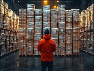 Poster - warehouse worker scanning barcodes on bulk shipments for wholesale delivery