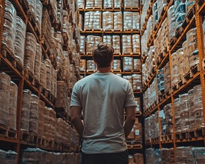 Poster - Warehouse Manager Reviewing Bulk Product Inventory in Clean Wholesale Business Setting