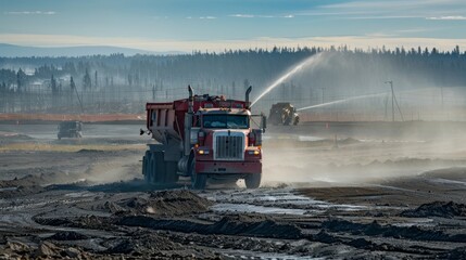 Wall Mural - A water truck spraying down the entire site to minimize dust and ensure a clean work environment.