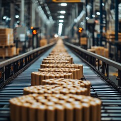 Poster - Conveyor Belt in Warehouse Moving Bulk Products for Wholesale Distribution