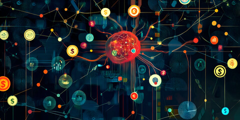 Poster - The Network Effect: A mesmerizing abstract illustration depicting a vibrant, interconnected network of ideas and possibilities, symbolizing the power of collaboration and growth. The central node.