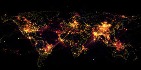 Poster - Global Network: A mesmerizing abstract visualization of the Earth's interconnectedness, with glowing lines and dots representing communication and travel pathways.