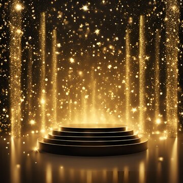 Christmas stage design with sparkling lights and glowing stars, perfect for holiday celebrations and winter magic