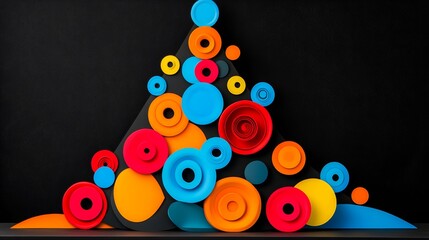 Poster - Colorful paper tree with many different colored circles. The circles are arranged in a pyramid shape. The tree is made of paper and is very colorful